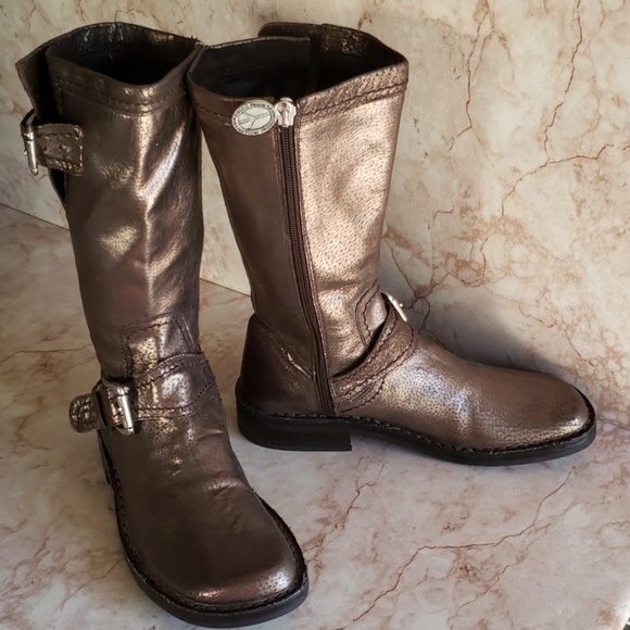 Donald J Pliner 6.5 brown gold motorcycle boots